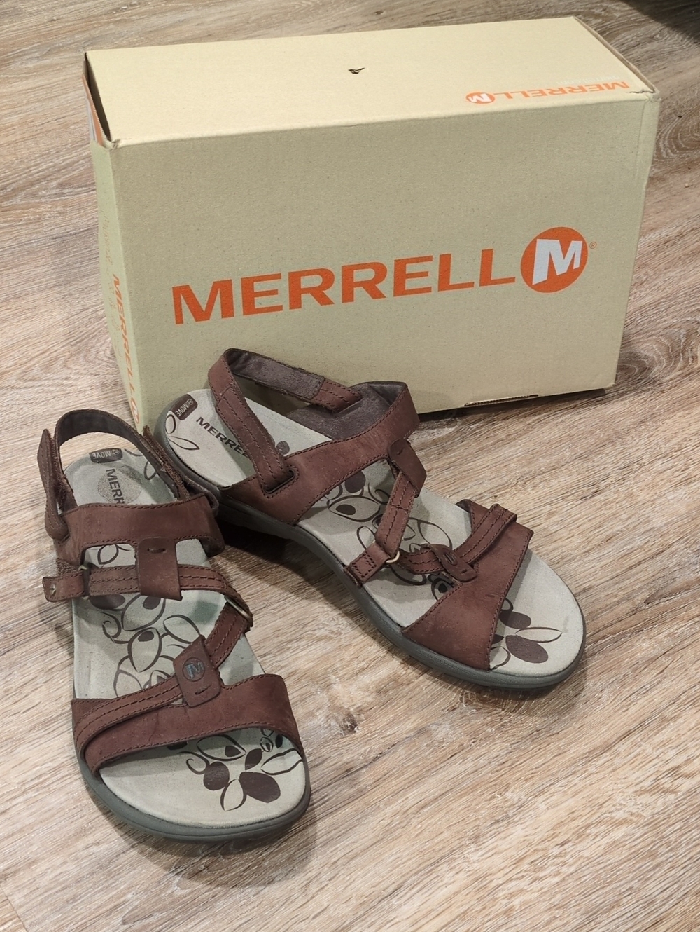 ❤️⭐🩴 NIB Merrell Brown Leather Multi-Strap Women's Sandals size 10 ❤️⭐🩴